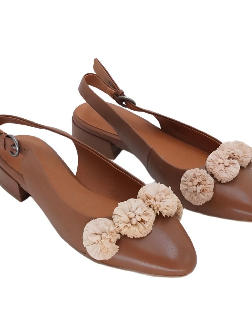 Gentle Souls Anana Poi Pom Pom Slingback Sandal Luggage Leather Sz 8.5M - Picture 4 of 6